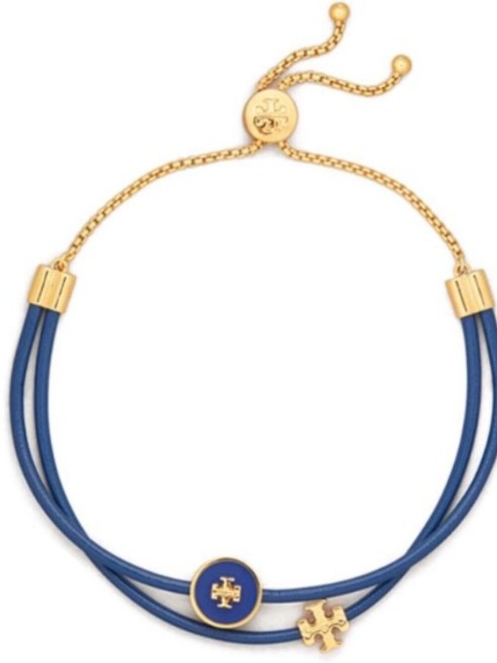 TORY BURCH Blue Gold Logo Slider Bracelet NWOT